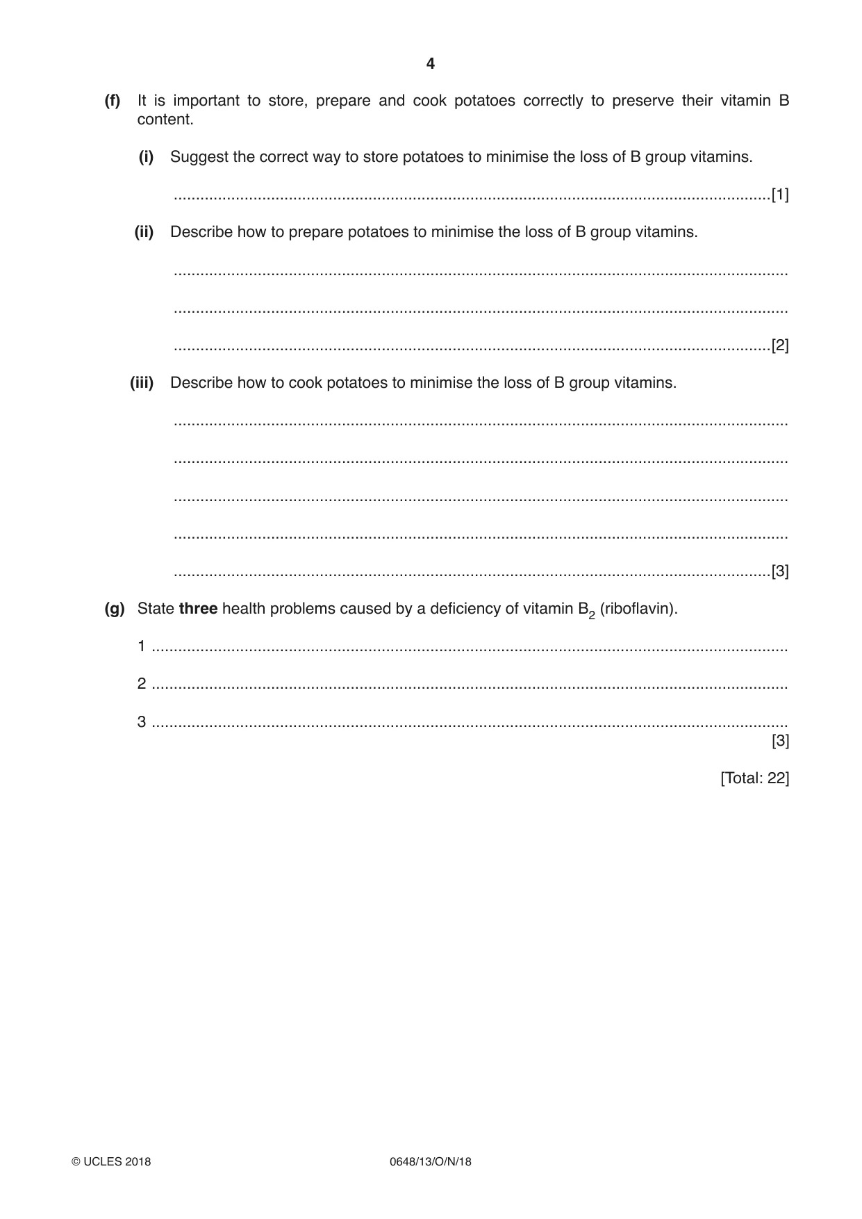 Cambridge IGCSE Food and Nutrition 0648 2018 Oct/Nov Paper 1 · Variant 3 question paper, page 4 of 16