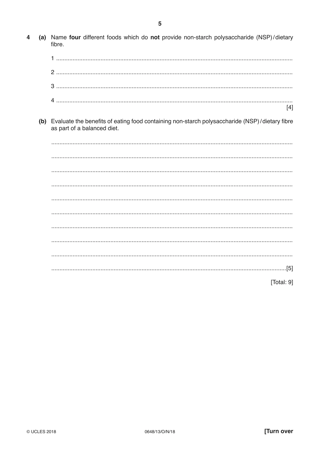 Cambridge IGCSE Food and Nutrition 0648 2018 Oct/Nov Paper 1 · Variant 3 question paper, page 5 of 16