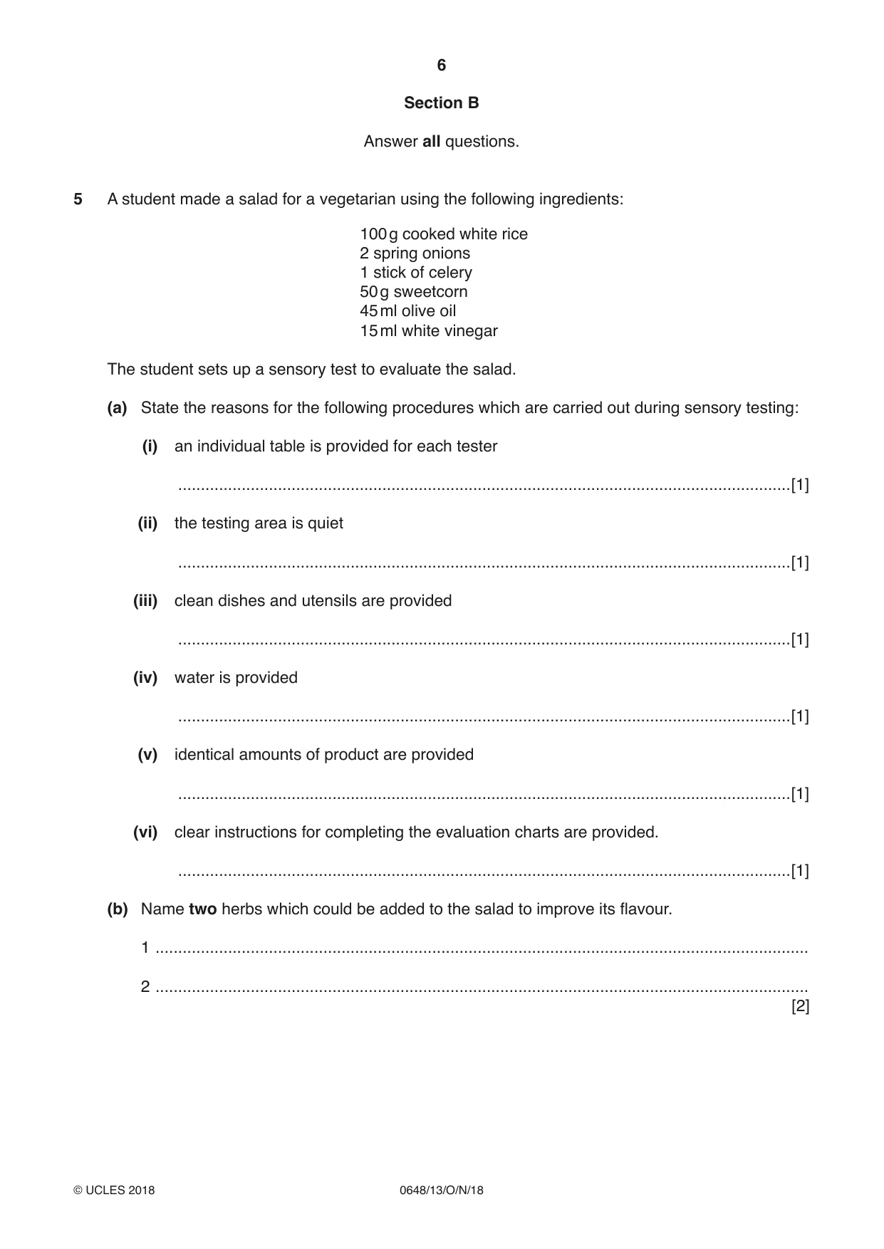 Cambridge IGCSE Food and Nutrition 0648 2018 Oct/Nov Paper 1 · Variant 3 question paper, page 6 of 16