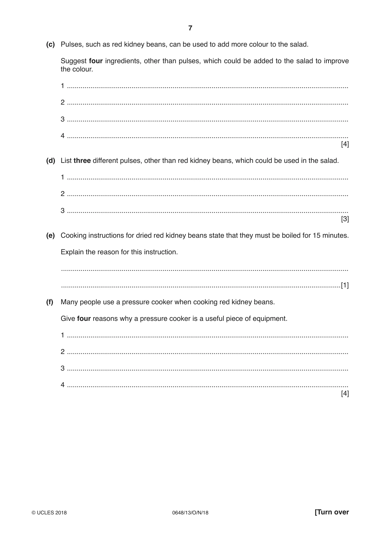 Cambridge IGCSE Food and Nutrition 0648 2018 Oct/Nov Paper 1 · Variant 3 question paper, page 7 of 16