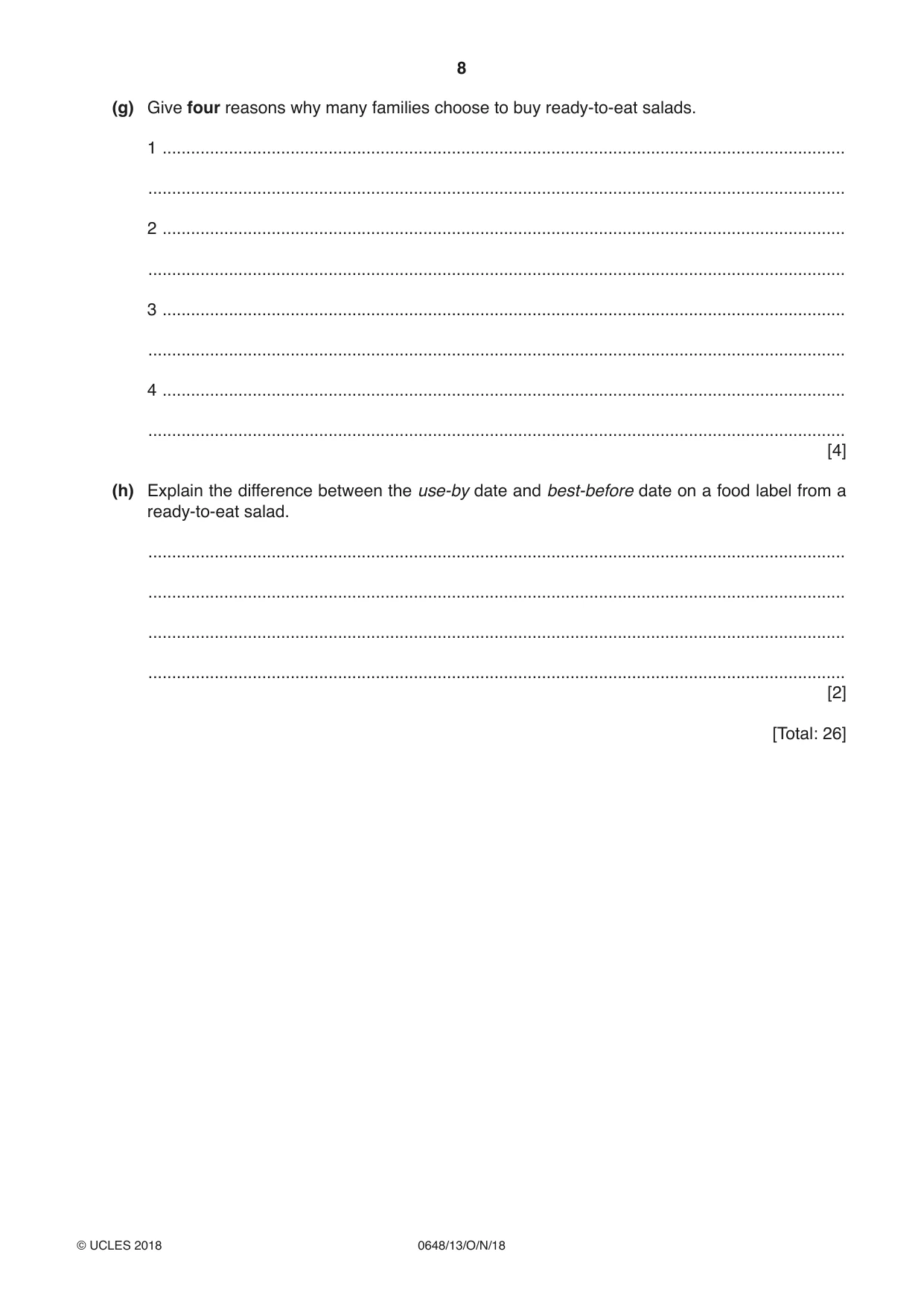 Cambridge IGCSE Food and Nutrition 0648 2018 Oct/Nov Paper 1 · Variant 3 question paper, page 8 of 16