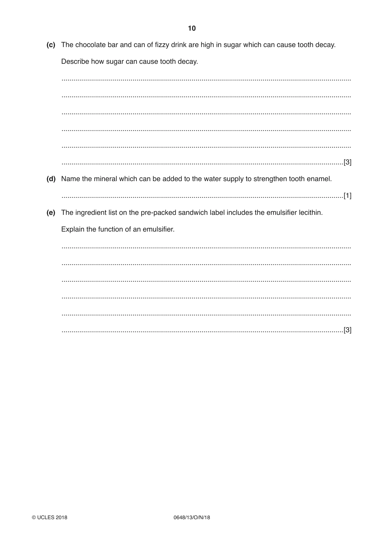 Cambridge IGCSE Food and Nutrition 0648 2018 Oct/Nov Paper 1 · Variant 3 question paper, page 10 of 16