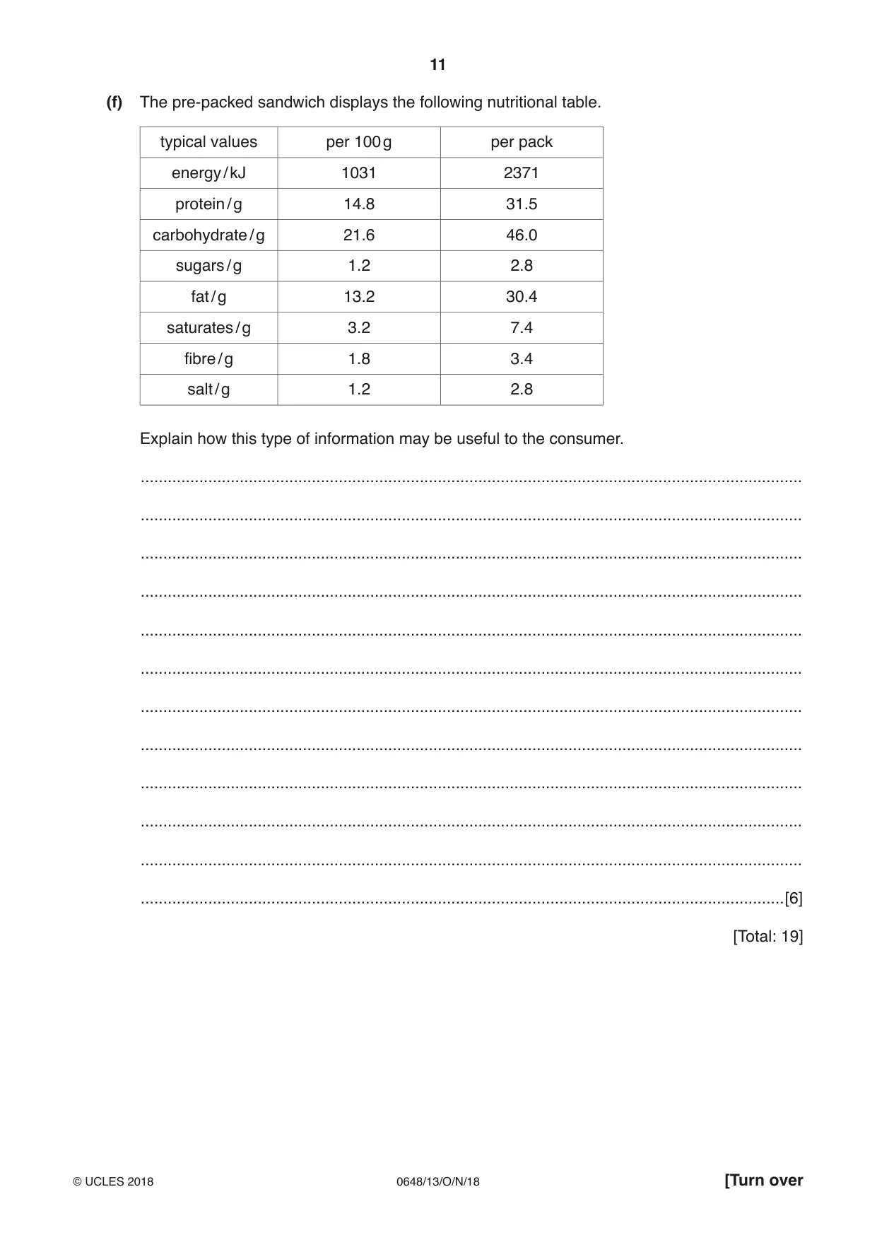 Cambridge IGCSE Food and Nutrition 0648 2018 Oct/Nov Paper 1 · Variant 3 question paper, page 11 of 16