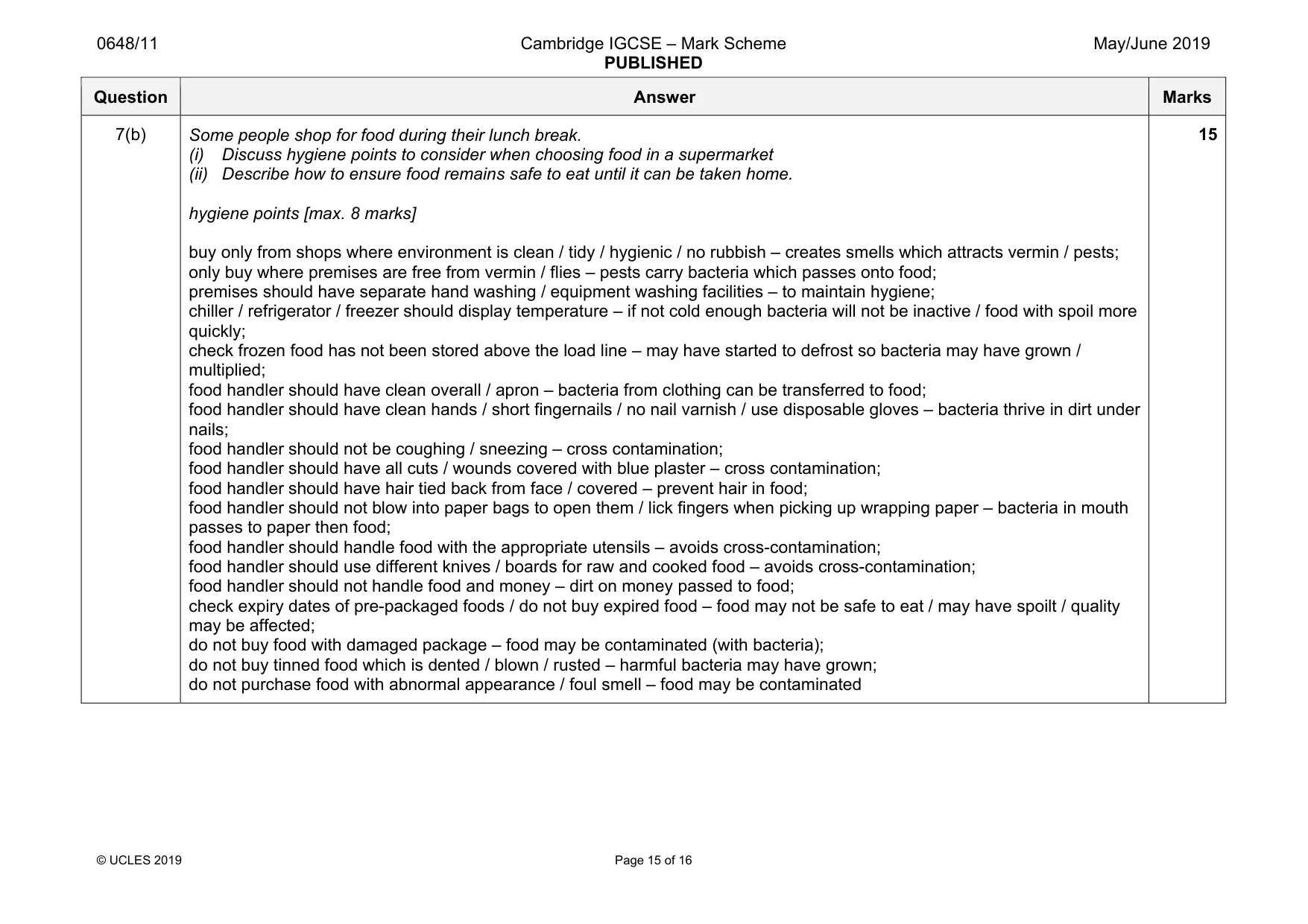 Mark scheme, page 15 of 16
