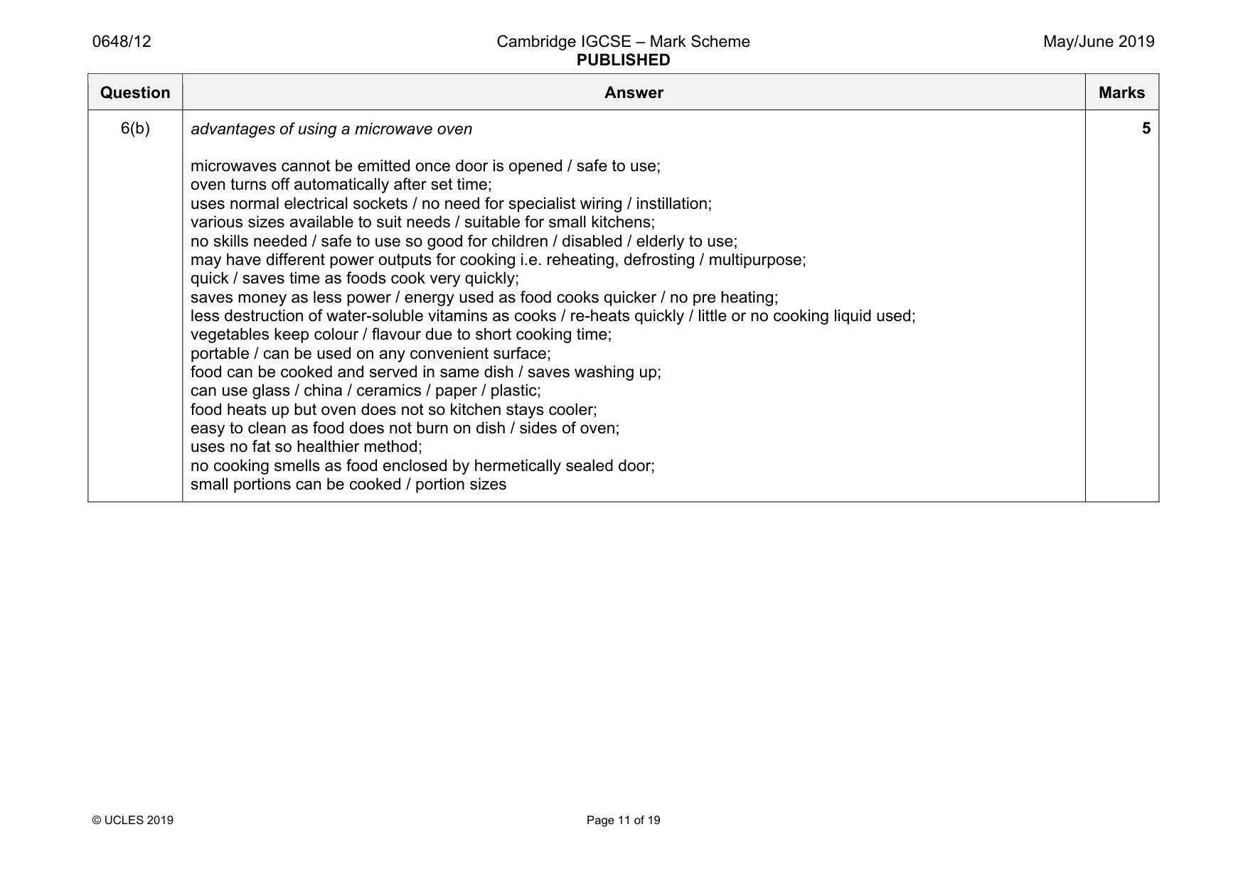 Mark scheme, page 11 of 19