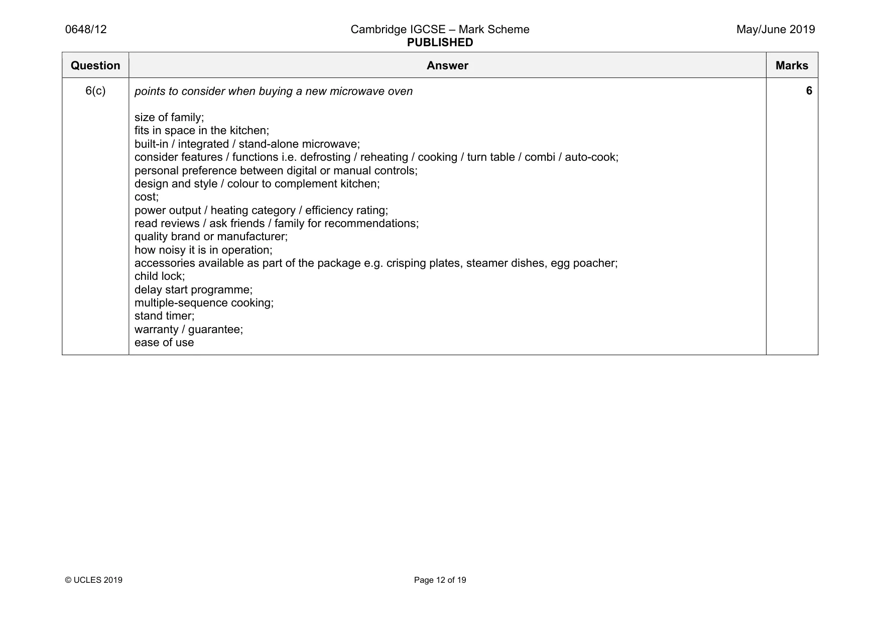 Mark scheme, page 12 of 19
