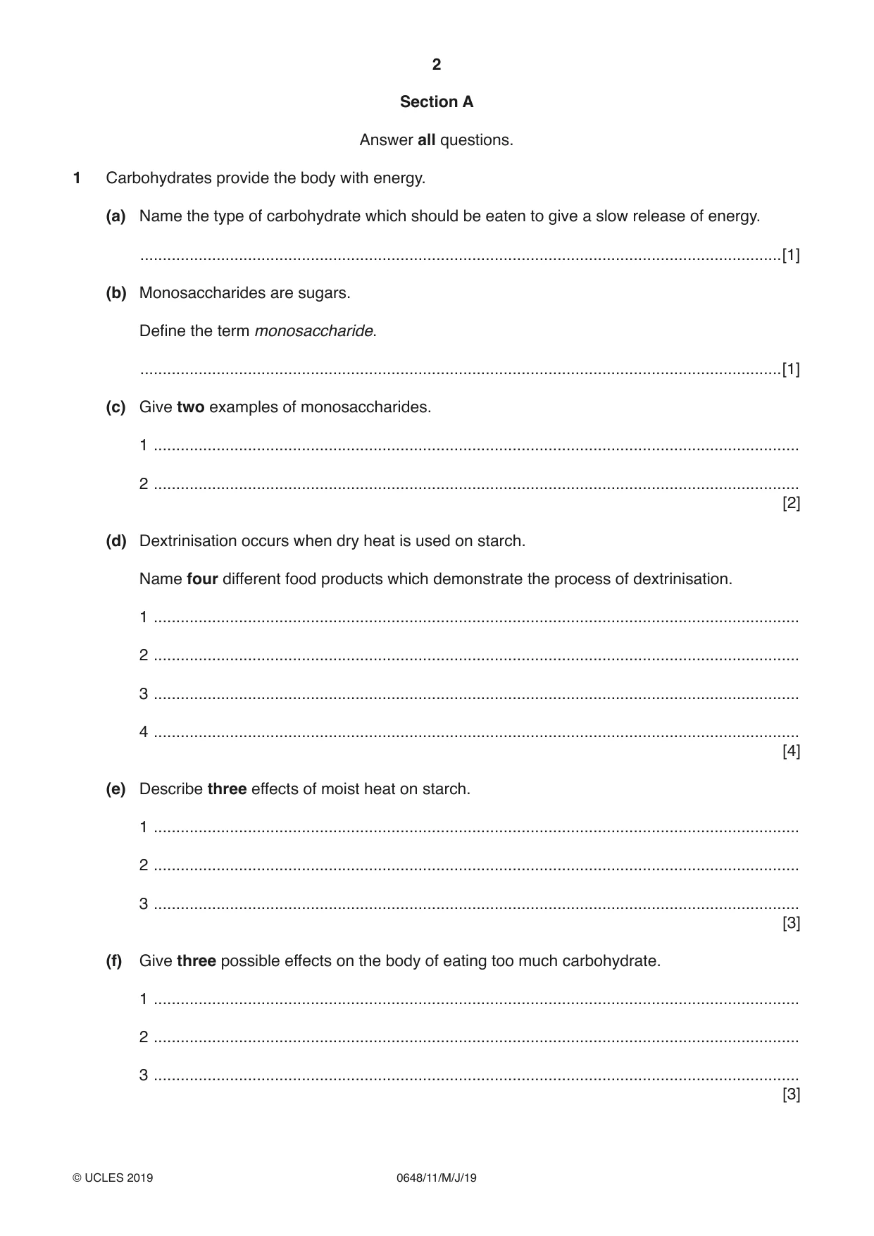 Cambridge IGCSE Food and Nutrition 0648 2019 May/June Paper 1 · Variant 1 question paper, page 2 of 12