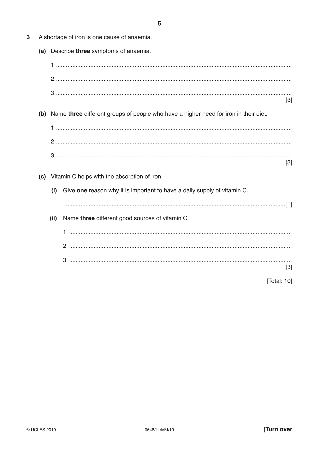 Cambridge IGCSE Food and Nutrition 0648 2019 May/June Paper 1 · Variant 1 question paper, page 5 of 12