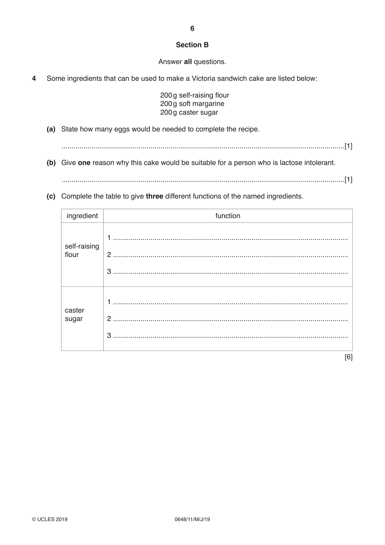 Cambridge IGCSE Food and Nutrition 0648 2019 May/June Paper 1 · Variant 1 question paper, page 6 of 12
