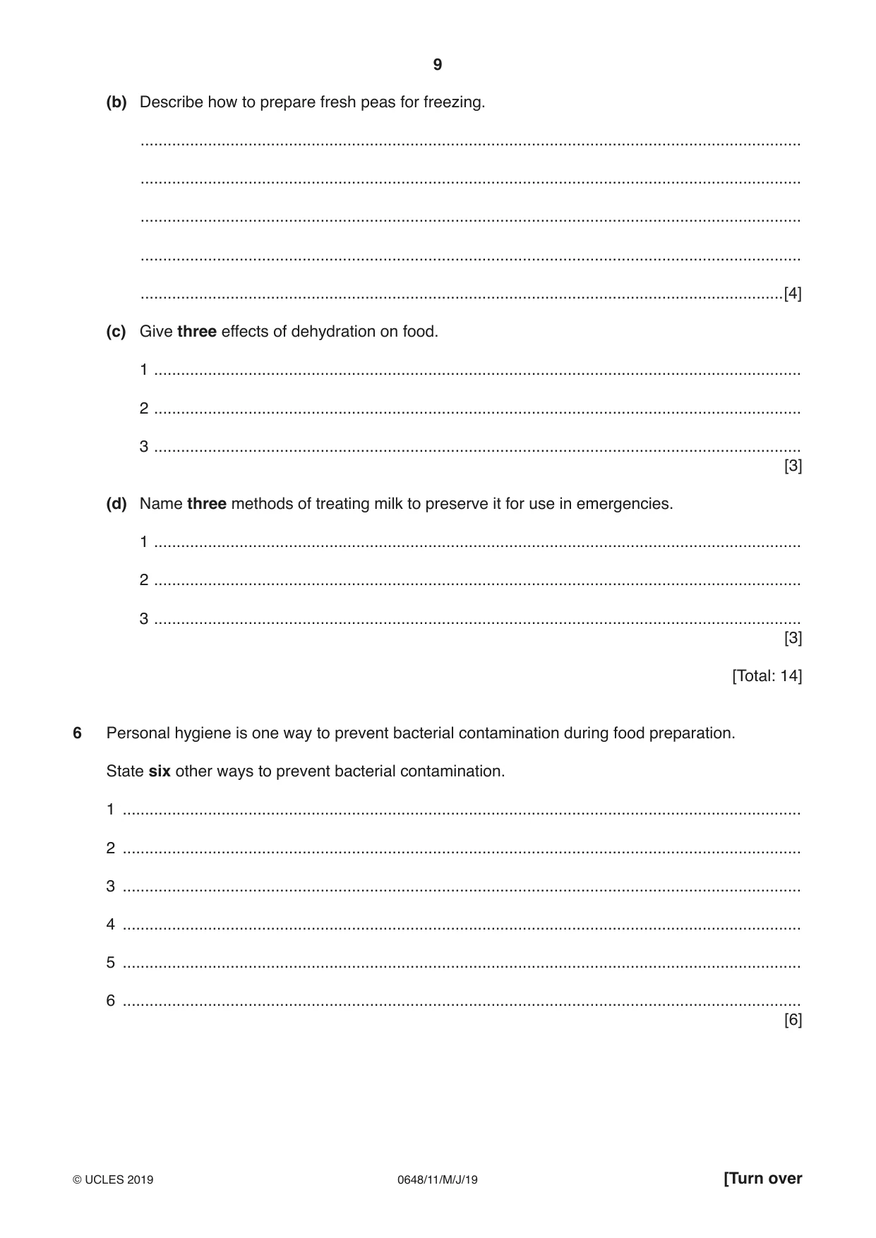 Cambridge IGCSE Food and Nutrition 0648 2019 May/June Paper 1 · Variant 1 question paper, page 9 of 12