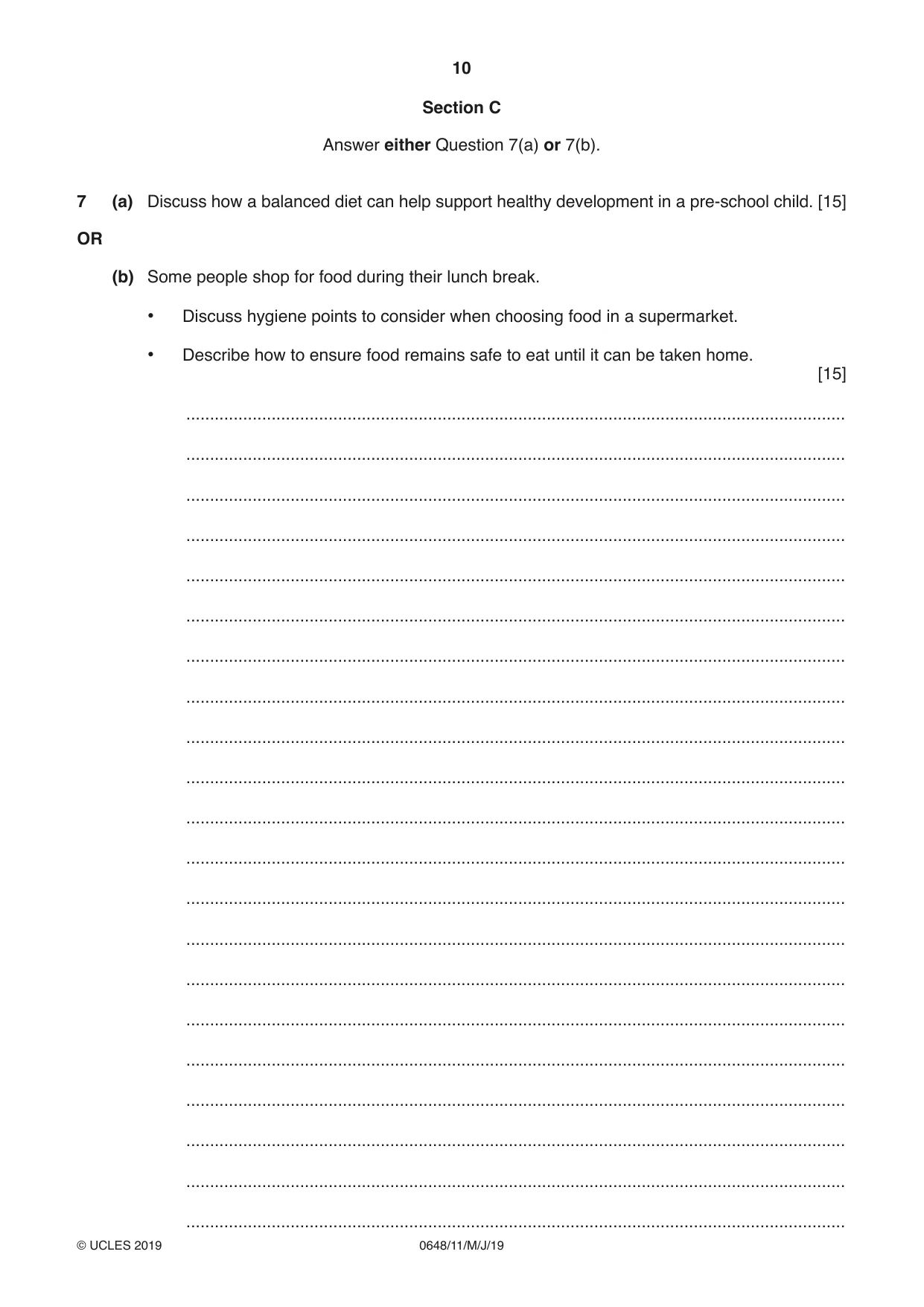 Cambridge IGCSE Food and Nutrition 0648 2019 May/June Paper 1 · Variant 1 question paper, page 10 of 12