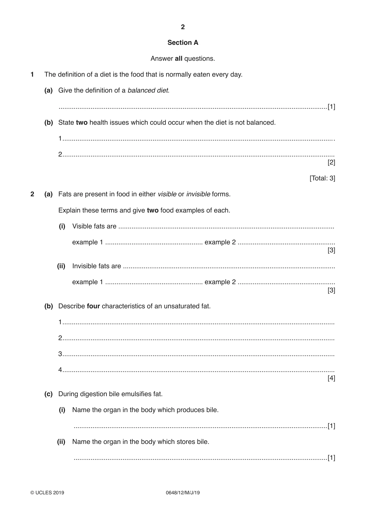 Cambridge IGCSE Food and Nutrition 0648 2019 May/June Paper 1 · Variant 2 question paper, page 2 of 12