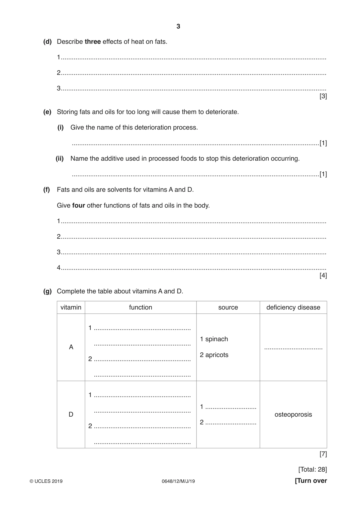 Cambridge IGCSE Food and Nutrition 0648 2019 May/June Paper 1 · Variant 2 question paper, page 3 of 12