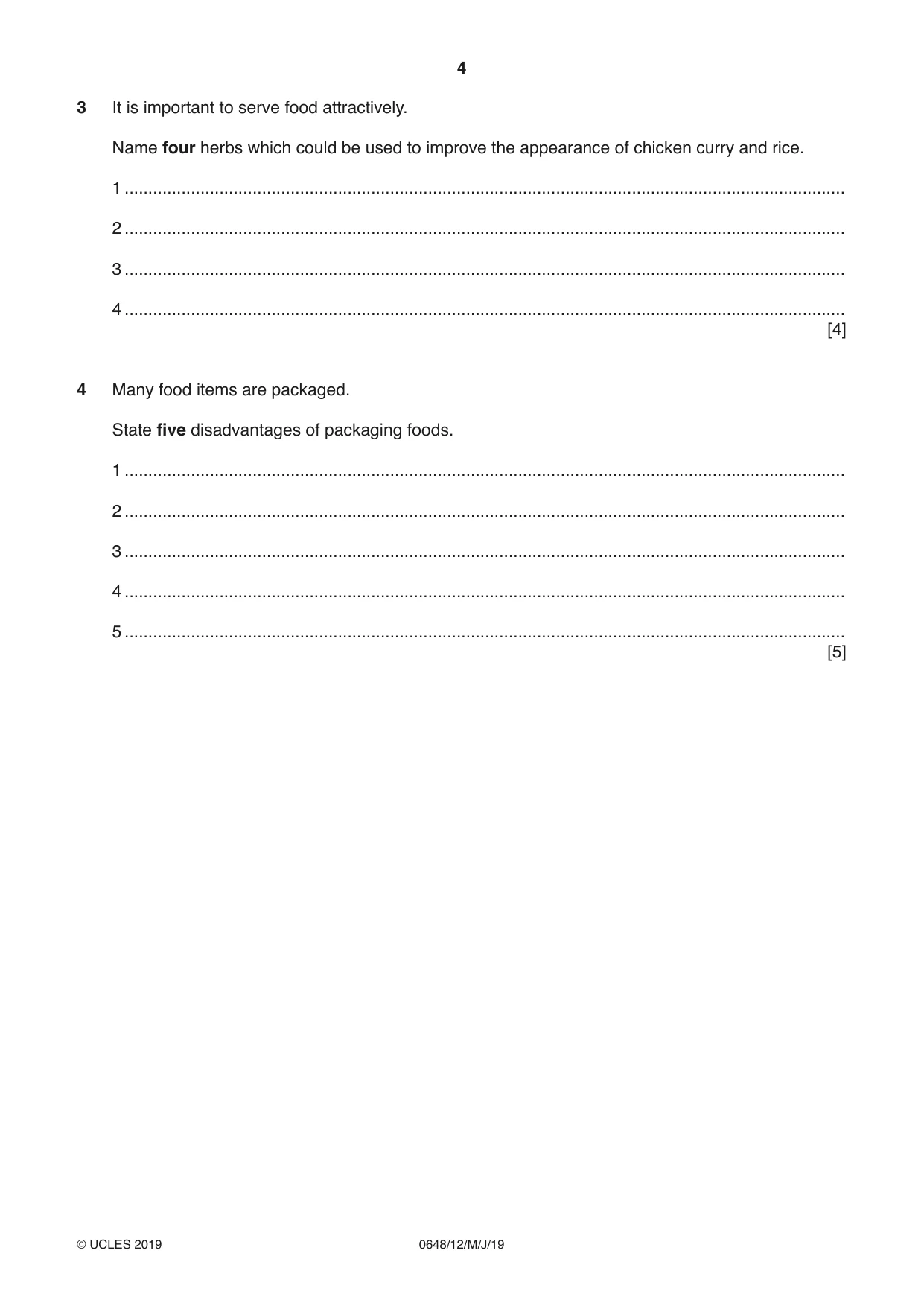 Cambridge IGCSE Food and Nutrition 0648 2019 May/June Paper 1 · Variant 2 question paper, page 4 of 12