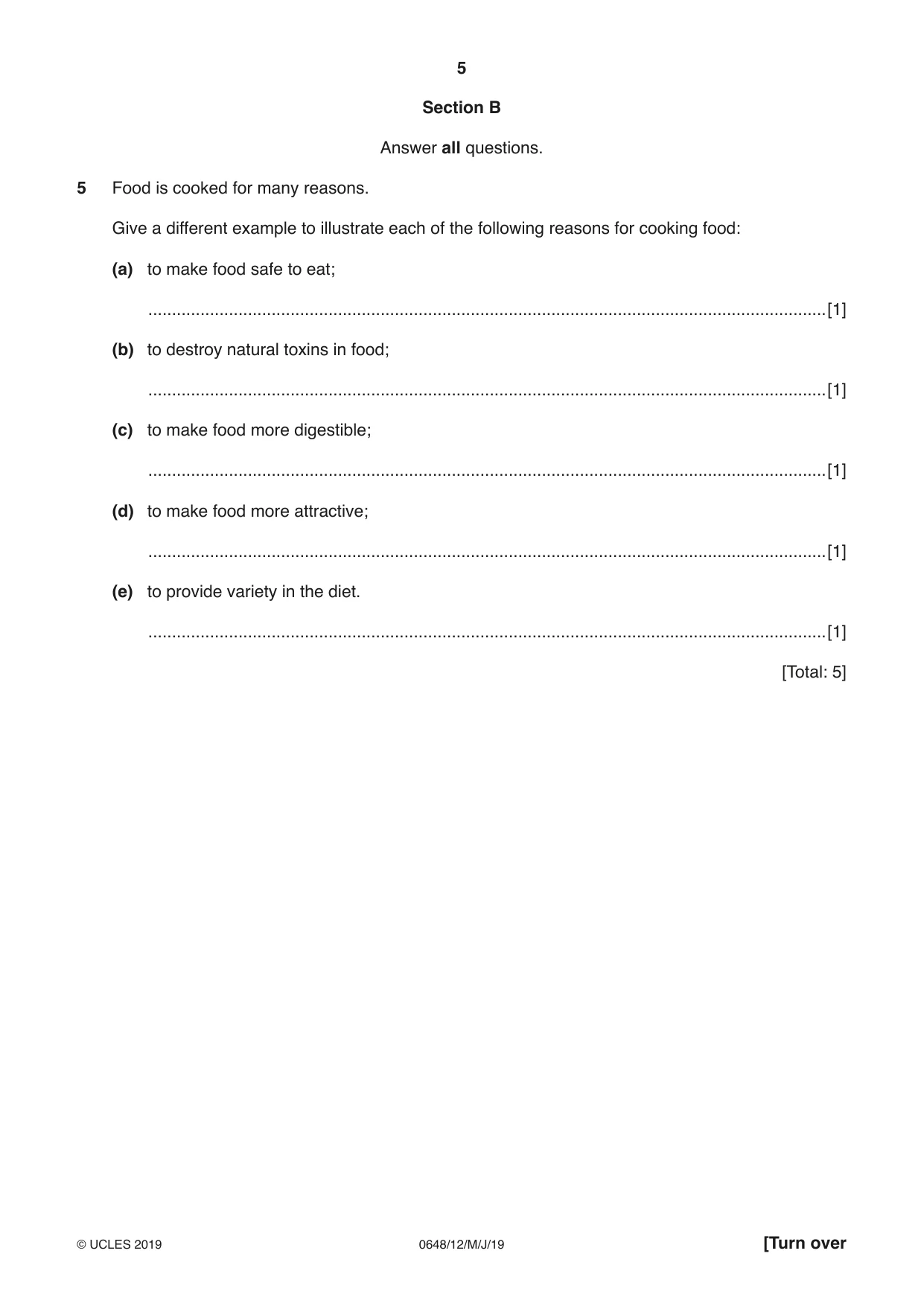 Cambridge IGCSE Food and Nutrition 0648 2019 May/June Paper 1 · Variant 2 question paper, page 5 of 12