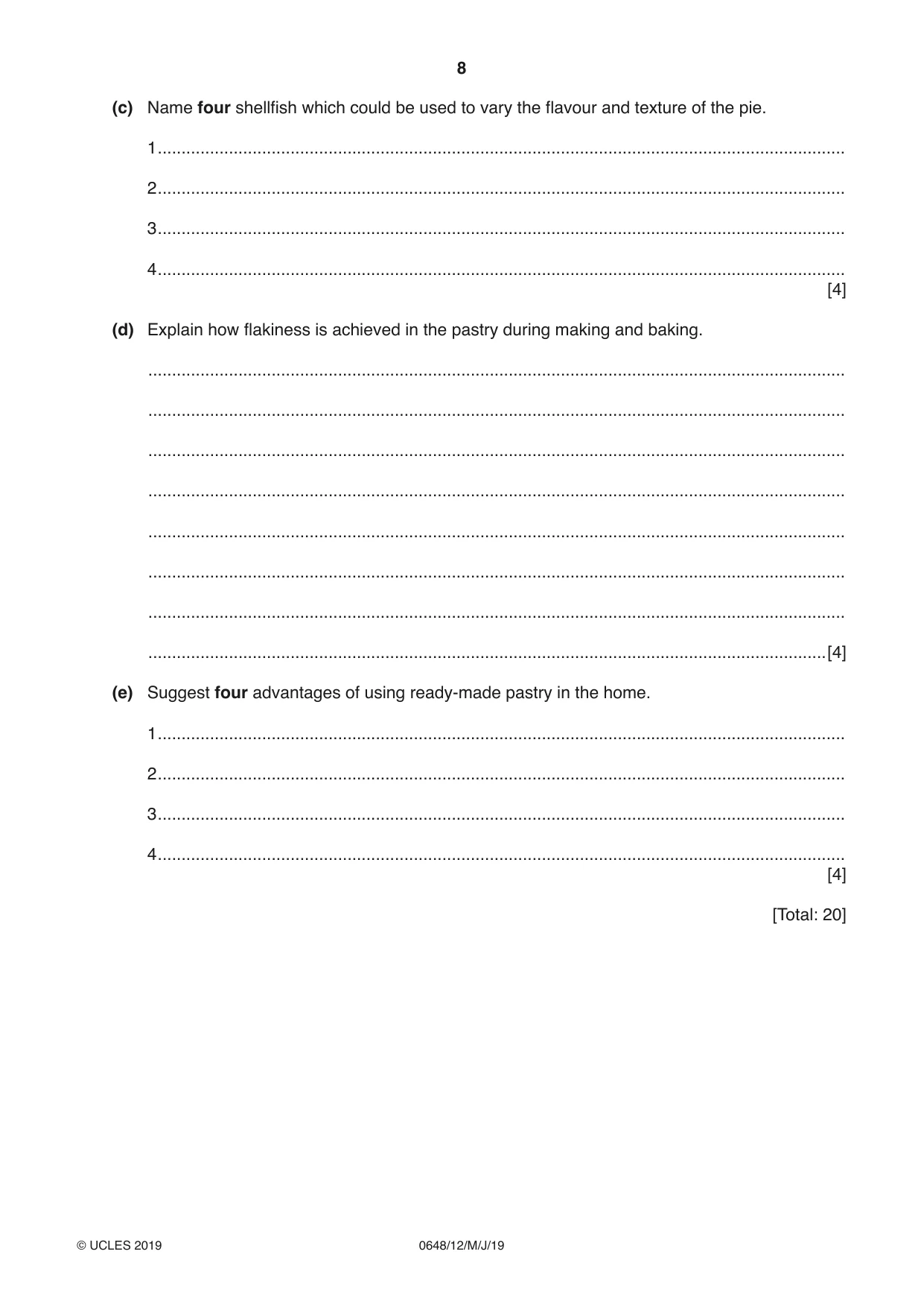 Cambridge IGCSE Food and Nutrition 0648 2019 May/June Paper 1 · Variant 2 question paper, page 8 of 12