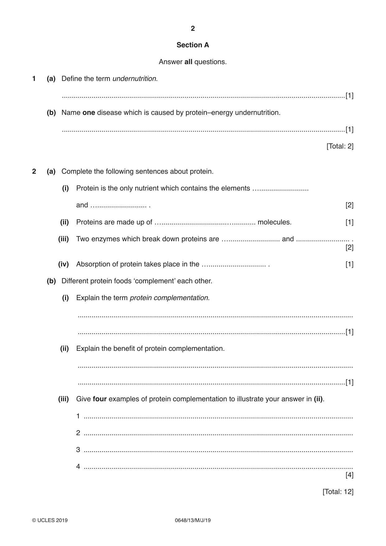 Cambridge IGCSE Food and Nutrition 0648 2019 May/June Paper 1 · Variant 3 question paper, page 2 of 12