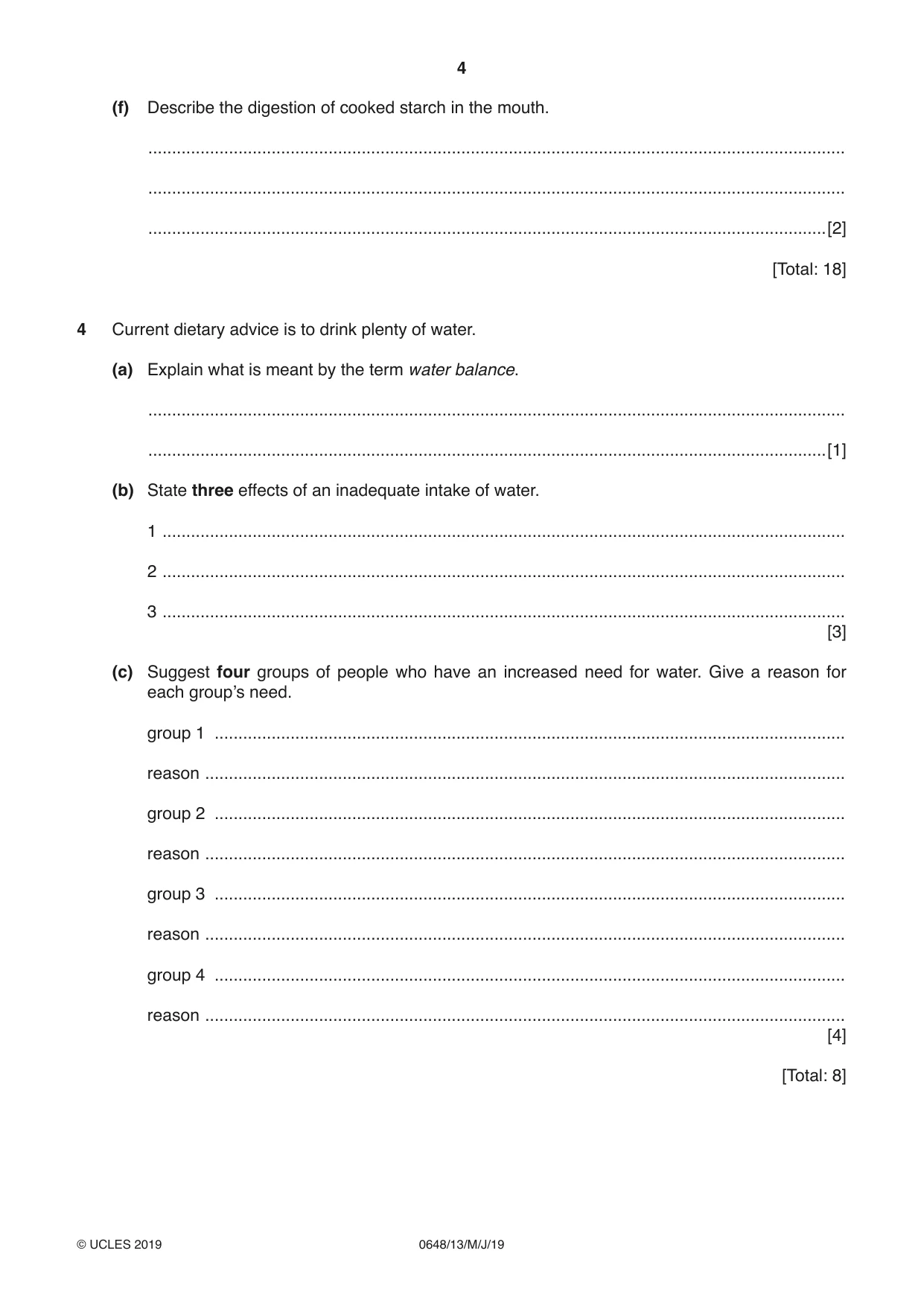 Cambridge IGCSE Food and Nutrition 0648 2019 May/June Paper 1 · Variant 3 question paper, page 4 of 12
