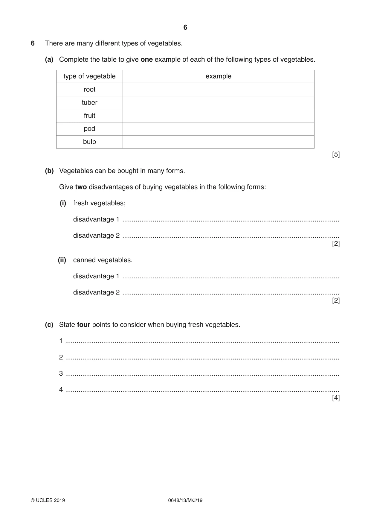 Cambridge IGCSE Food and Nutrition 0648 2019 May/June Paper 1 · Variant 3 question paper, page 6 of 12