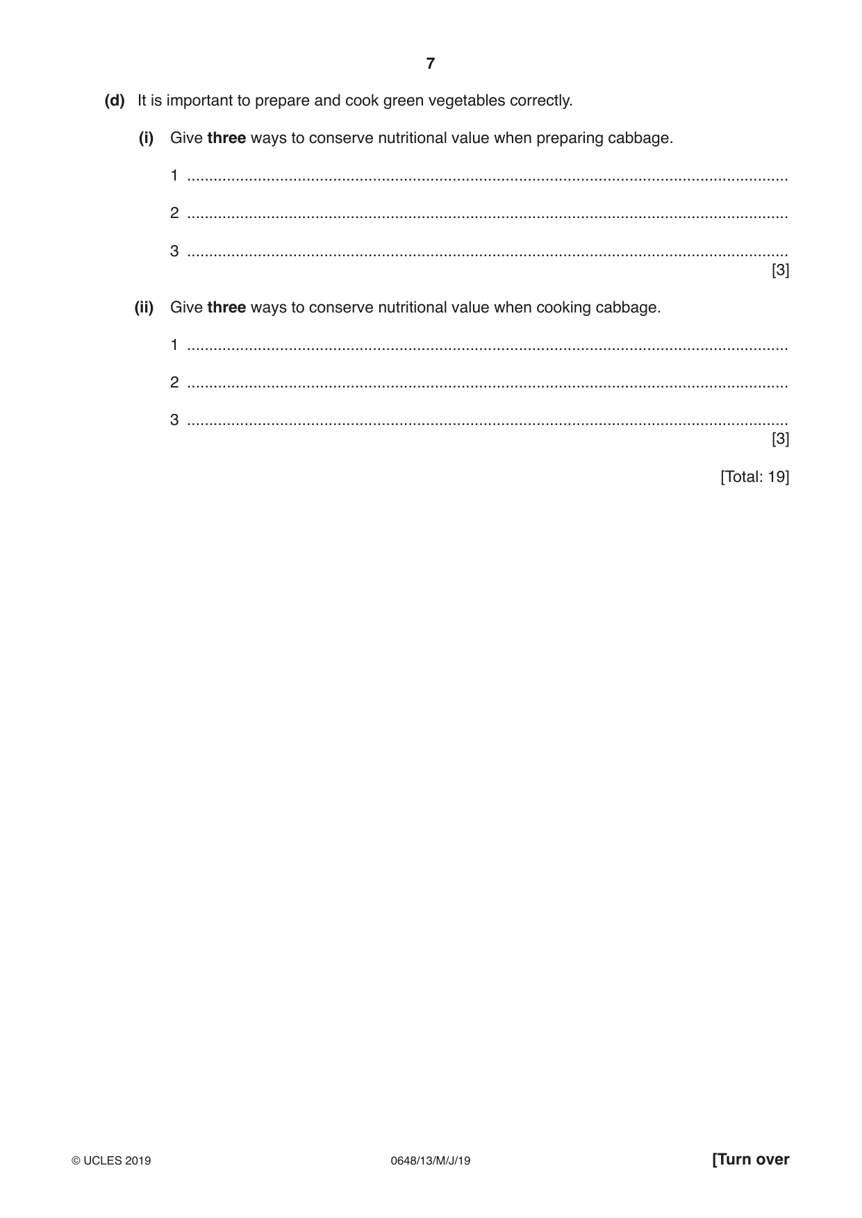 Cambridge IGCSE Food and Nutrition 0648 2019 May/June Paper 1 · Variant 3 question paper, page 7 of 12