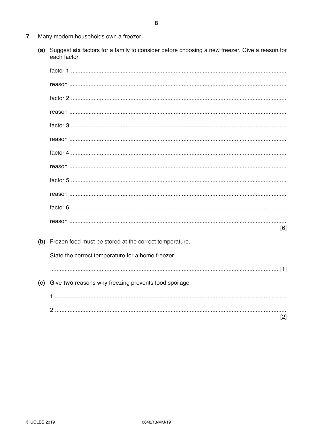 Cambridge IGCSE Food and Nutrition 0648 2019 May/June Paper 1 · Variant 3 question paper, page 8 of 12