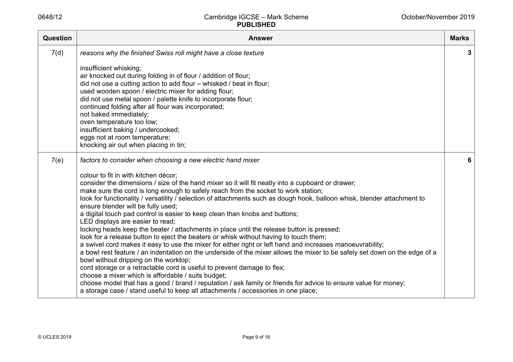 Mark scheme, page 9 of 16