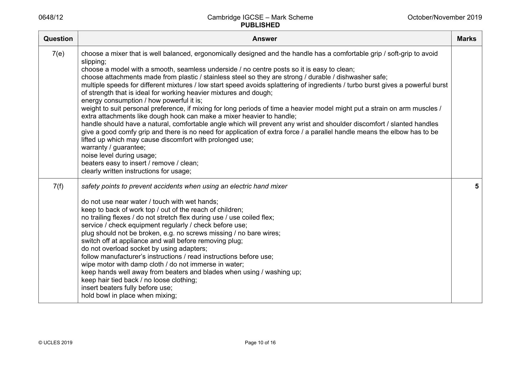 Mark scheme, page 10 of 16