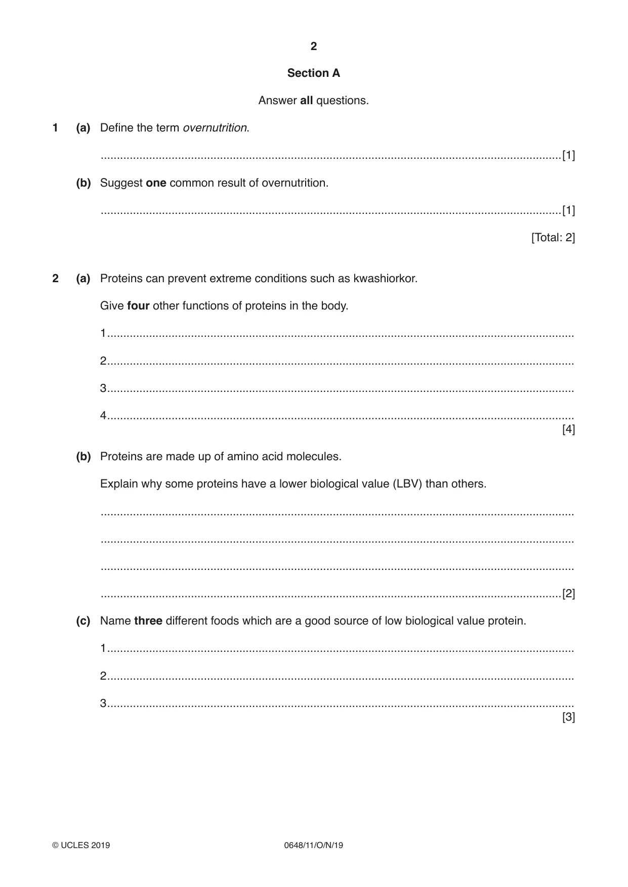 Cambridge IGCSE Food and Nutrition 0648 2019 Oct/Nov Paper 1 · Variant 1 question paper, page 2 of 12