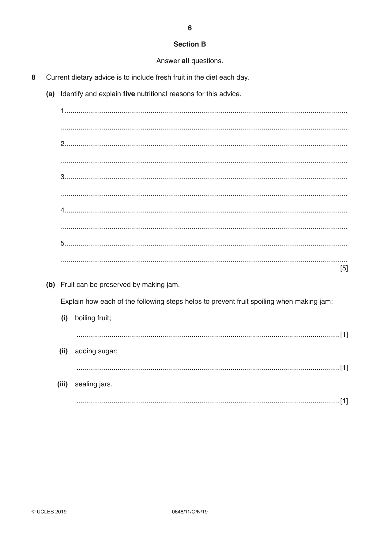 Cambridge IGCSE Food and Nutrition 0648 2019 Oct/Nov Paper 1 · Variant 1 question paper, page 6 of 12