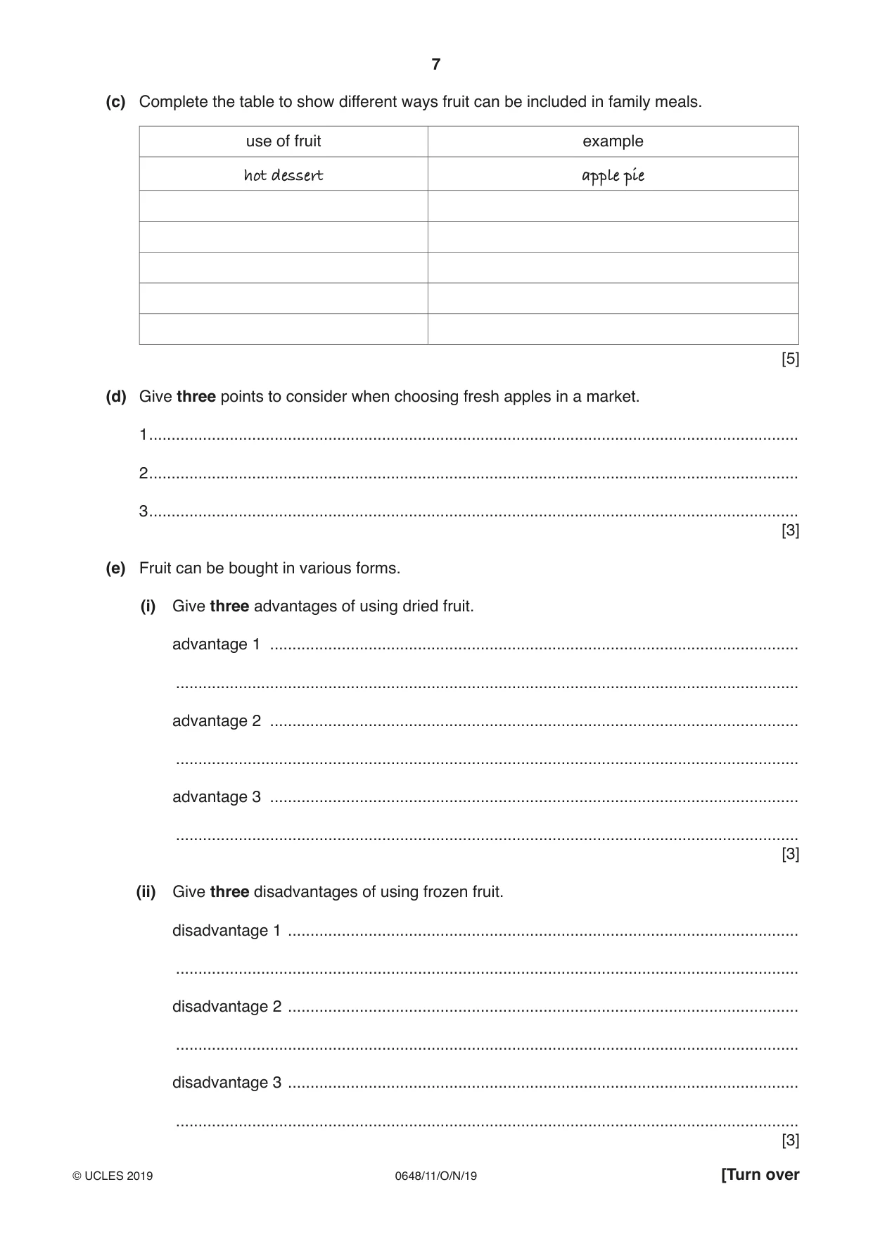 Cambridge IGCSE Food and Nutrition 0648 2019 Oct/Nov Paper 1 · Variant 1 question paper, page 7 of 12