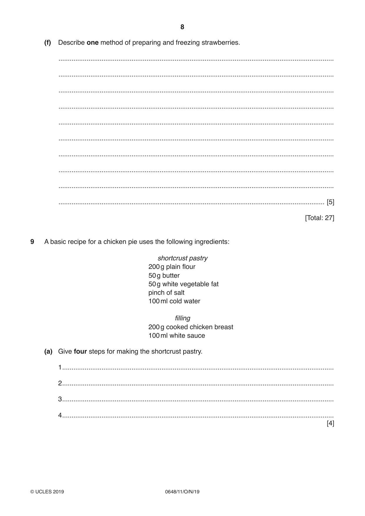 Cambridge IGCSE Food and Nutrition 0648 2019 Oct/Nov Paper 1 · Variant 1 question paper, page 8 of 12