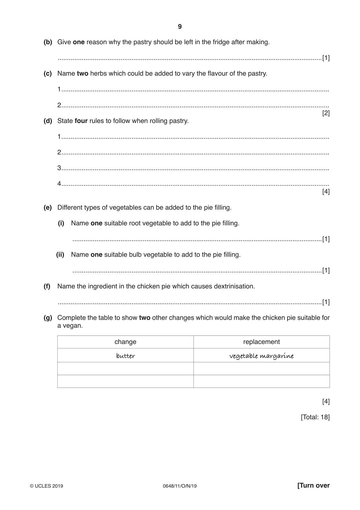 Cambridge IGCSE Food and Nutrition 0648 2019 Oct/Nov Paper 1 · Variant 1 question paper, page 9 of 12