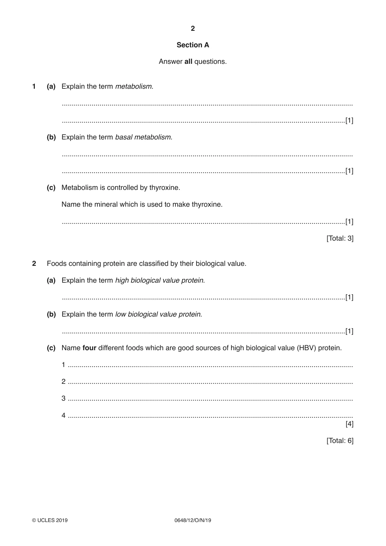 Cambridge IGCSE Food and Nutrition 0648 2019 Oct/Nov Paper 1 · Variant 2 question paper, page 2 of 12