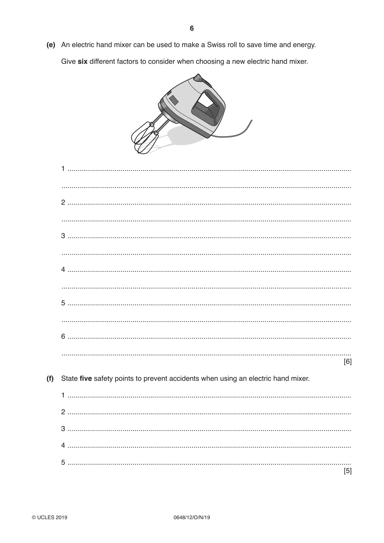 Cambridge IGCSE Food and Nutrition 0648 2019 Oct/Nov Paper 1 · Variant 2 question paper, page 6 of 12