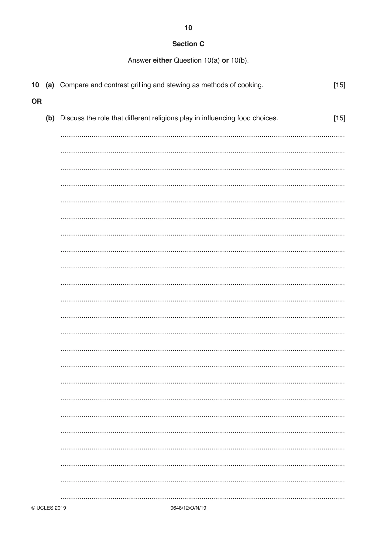 Cambridge IGCSE Food and Nutrition 0648 2019 Oct/Nov Paper 1 · Variant 2 question paper, page 10 of 12