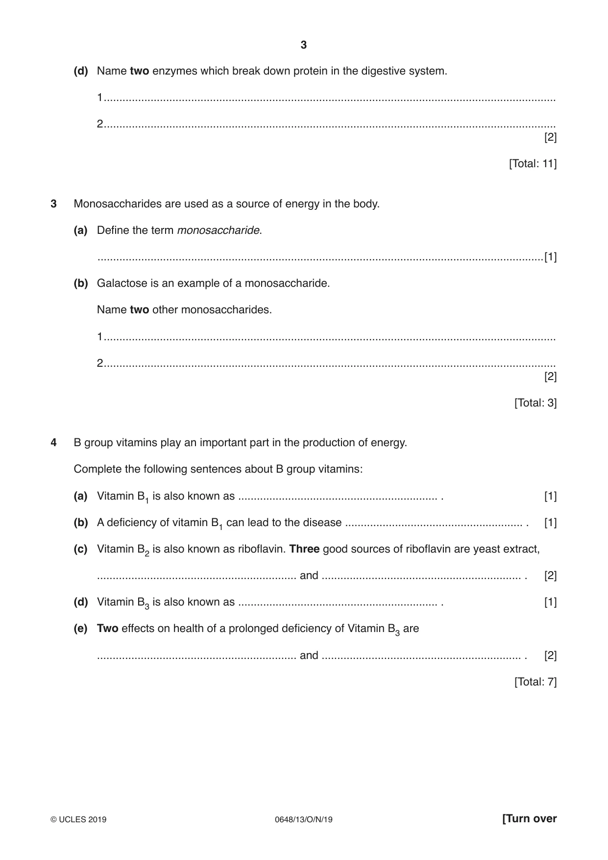 Cambridge IGCSE Food and Nutrition 0648 2019 Oct/Nov Paper 1 · Variant 3 question paper, page 3 of 12