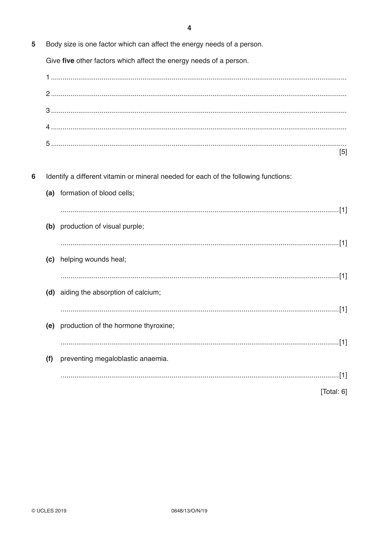 Cambridge IGCSE Food and Nutrition 0648 2019 Oct/Nov Paper 1 · Variant 3 question paper, page 4 of 12