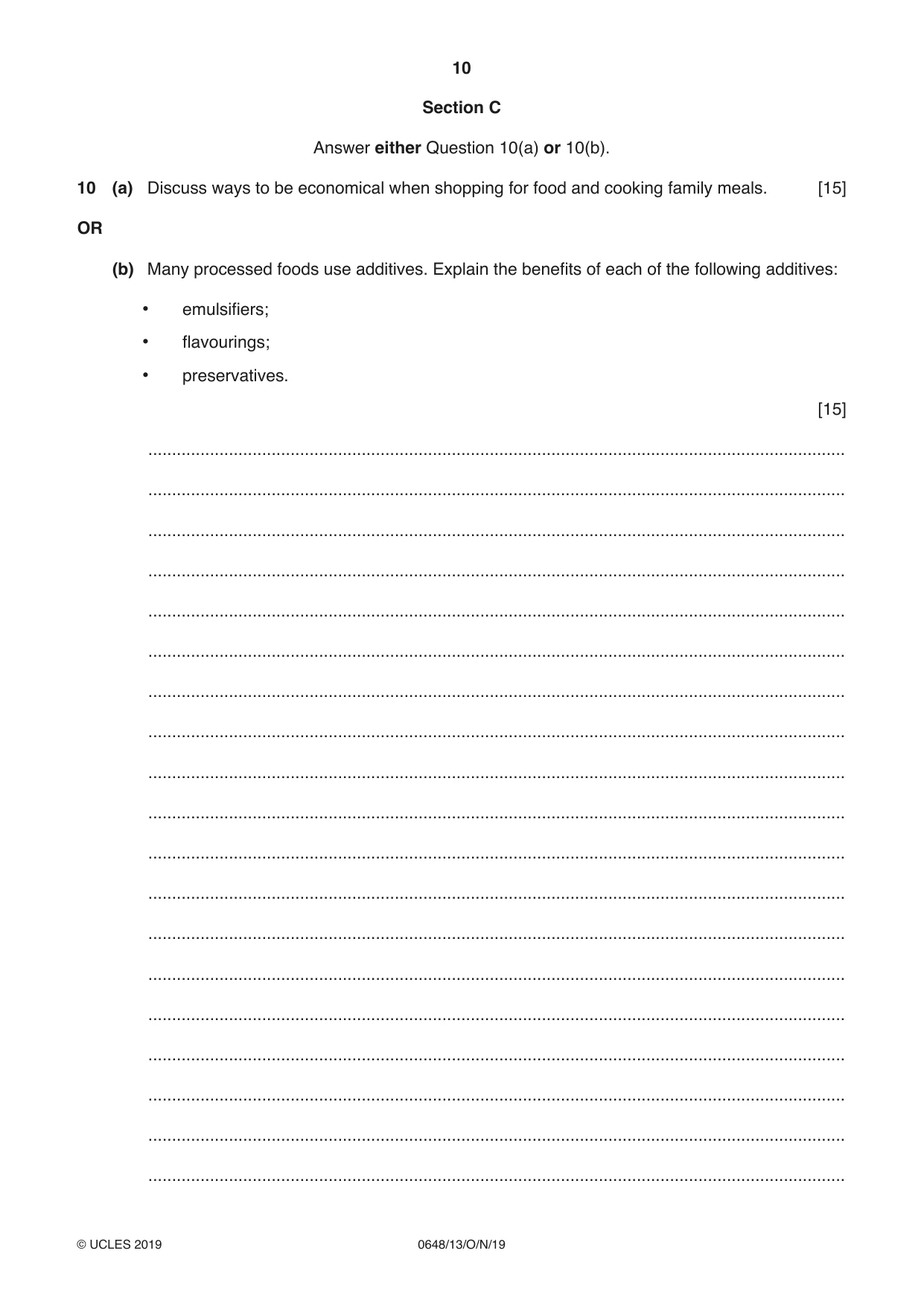 Cambridge IGCSE Food and Nutrition 0648 2019 Oct/Nov Paper 1 · Variant 3 question paper, page 10 of 12