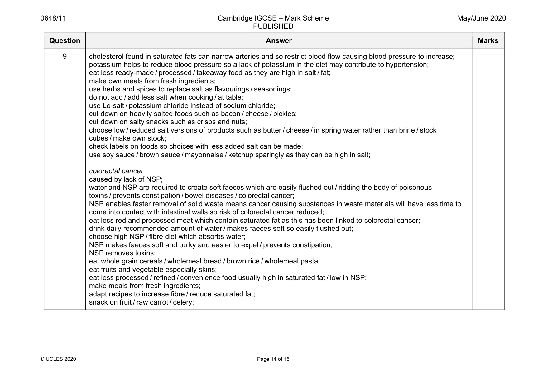 Mark scheme, page 14 of 15