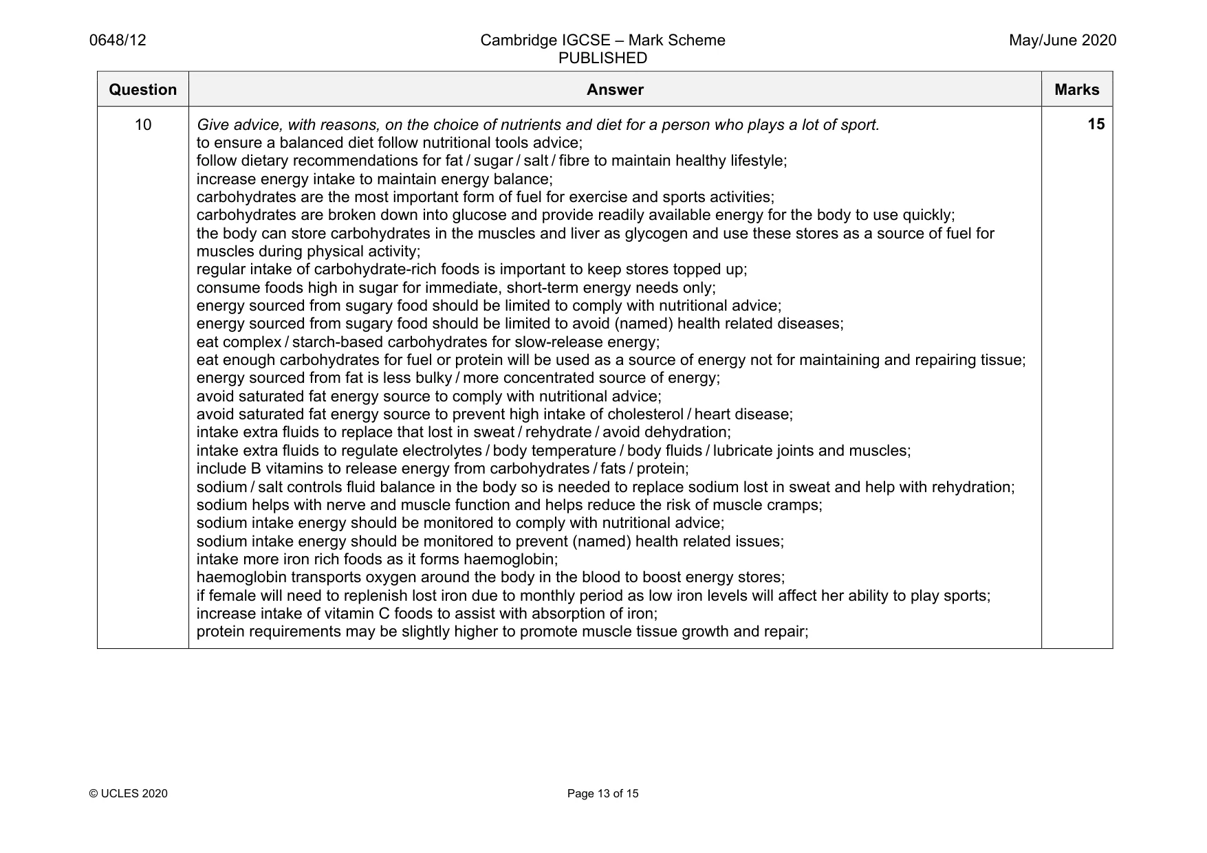 Mark scheme, page 13 of 15