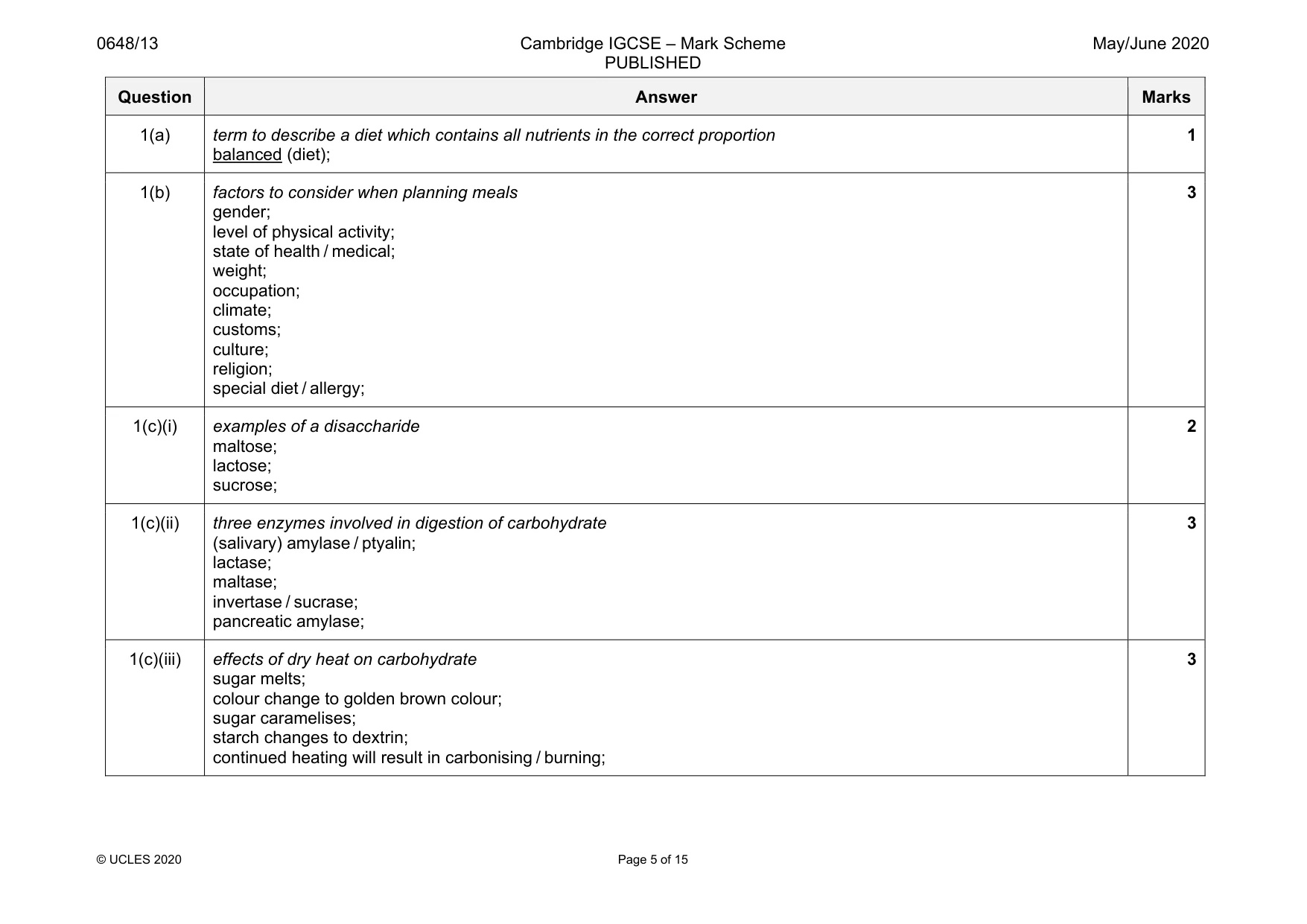 Mark scheme, page 5 of 15