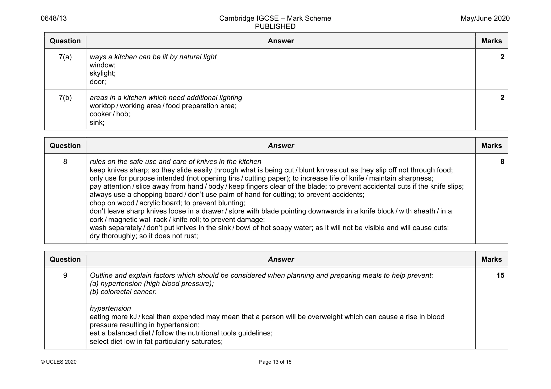 Mark scheme, page 13 of 15