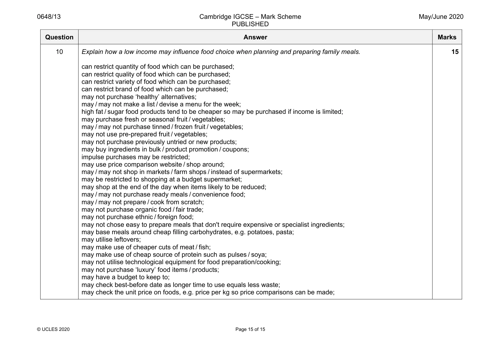 Mark scheme, page 15 of 15