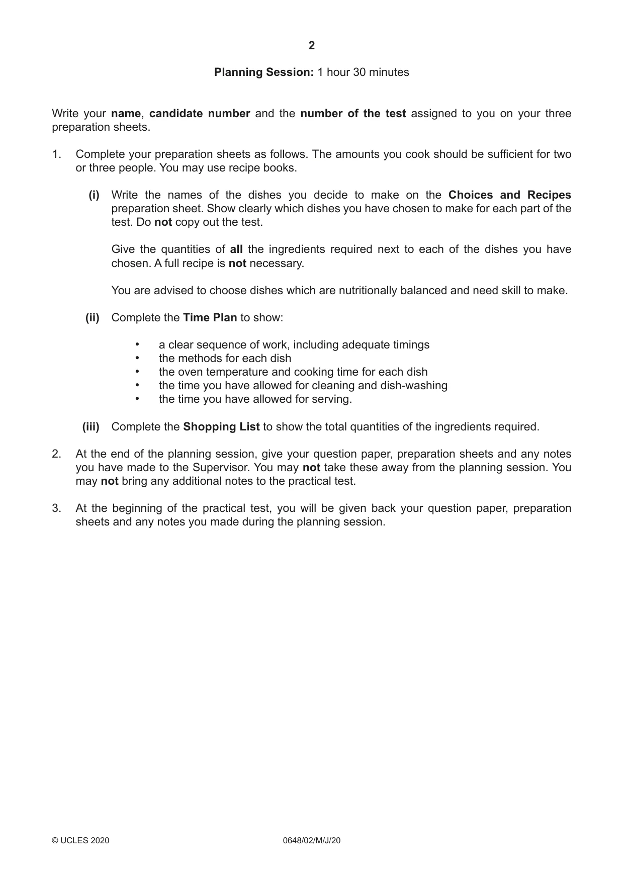 Cambridge IGCSE Food and Nutrition 0648 2020 May/June Paper 2 · Variant 0 question paper, page 2 of 4