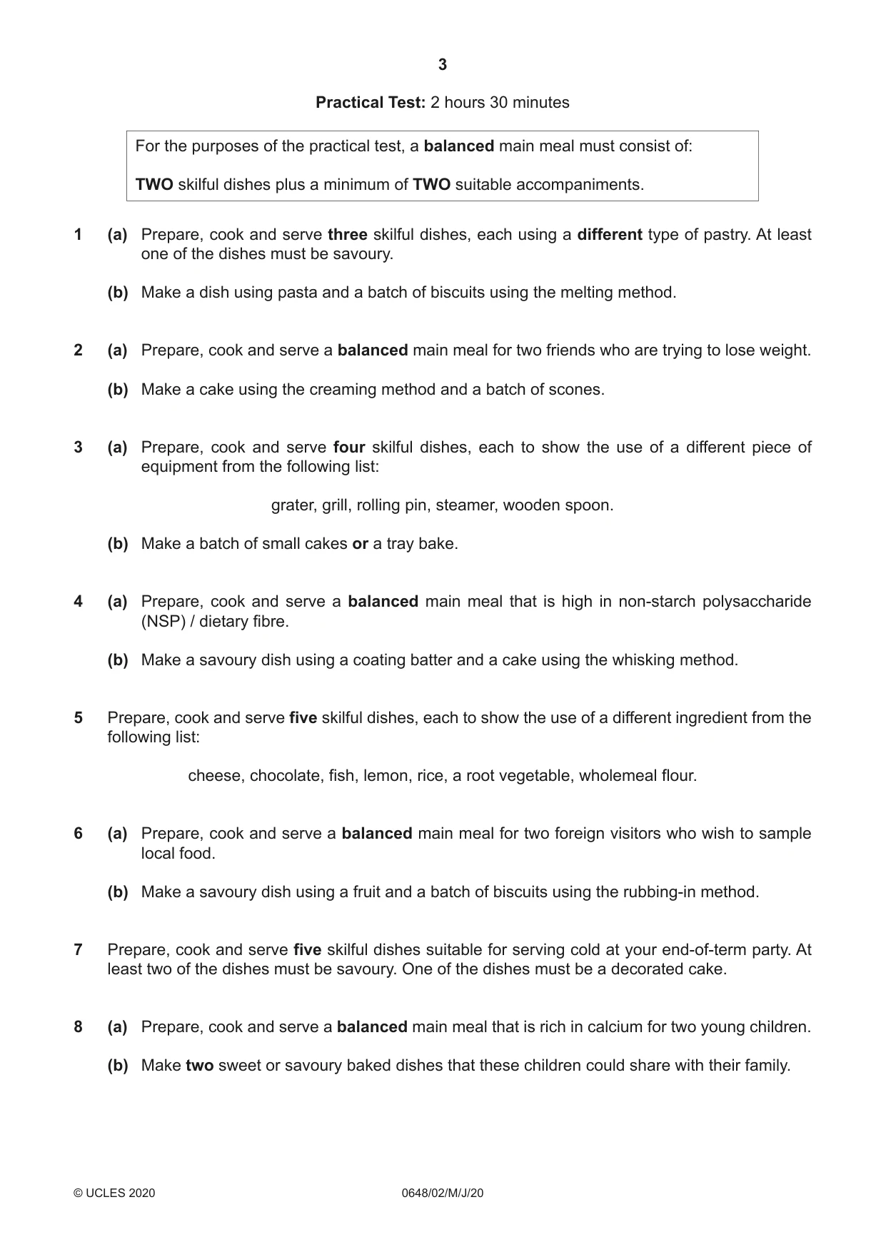 Cambridge IGCSE Food and Nutrition 0648 2020 May/June Paper 2 · Variant 0 question paper, page 3 of 4