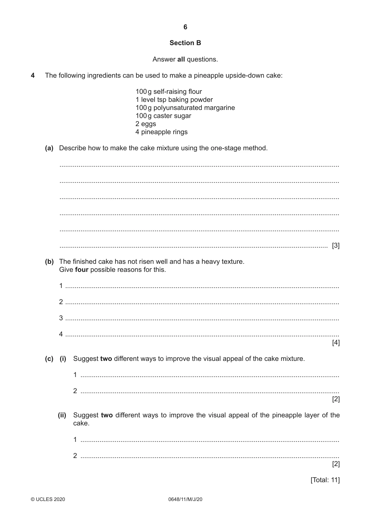 Cambridge IGCSE Food and Nutrition 0648 2020 May/June Paper 1 · Variant 1 question paper, page 6 of 12