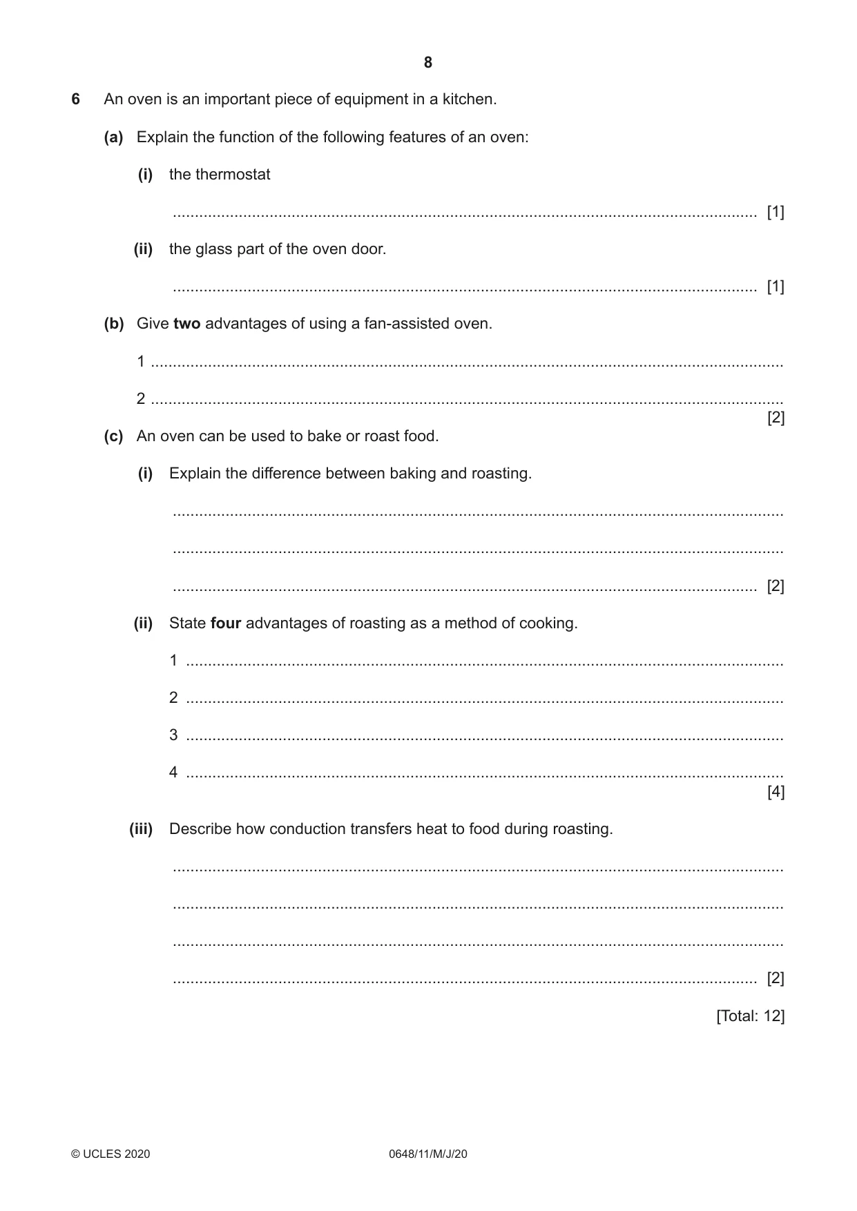 Cambridge IGCSE Food and Nutrition 0648 2020 May/June Paper 1 · Variant 1 question paper, page 8 of 12