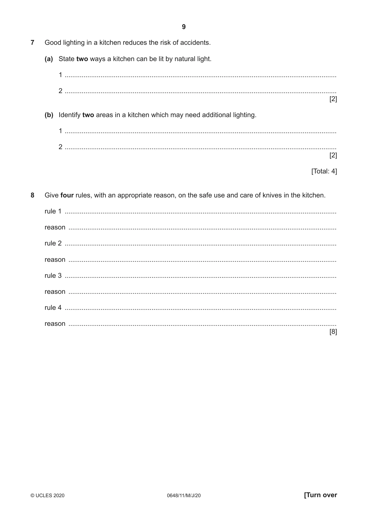 Cambridge IGCSE Food and Nutrition 0648 2020 May/June Paper 1 · Variant 1 question paper, page 9 of 12
