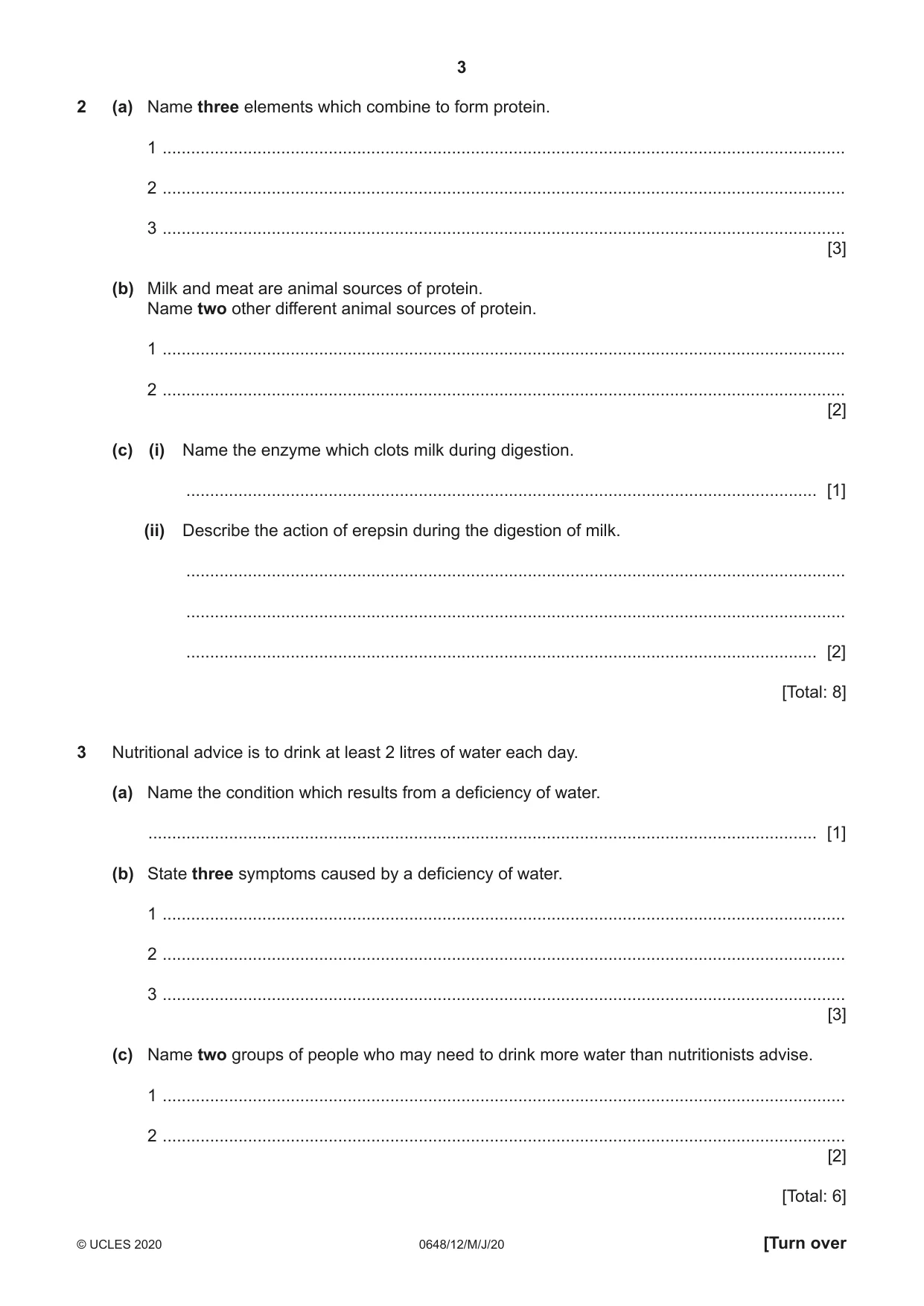 Cambridge IGCSE Food and Nutrition 0648 2020 May/June Paper 1 · Variant 2 question paper, page 3 of 12