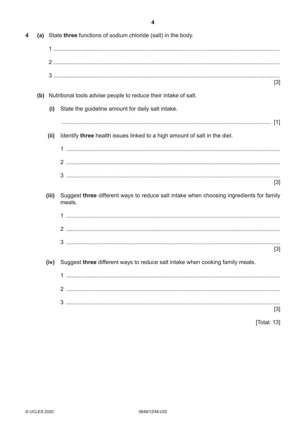 Cambridge IGCSE Food and Nutrition 0648 2020 May/June Paper 1 · Variant 2 question paper, page 4 of 12